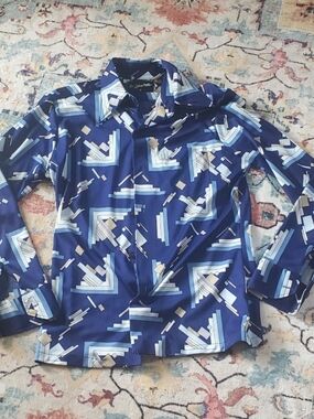 Johnny Miller Geometric Print Blue Button-Up Shirt NWOT